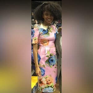 ASOS Floral Pink Wiggle Midi Dress